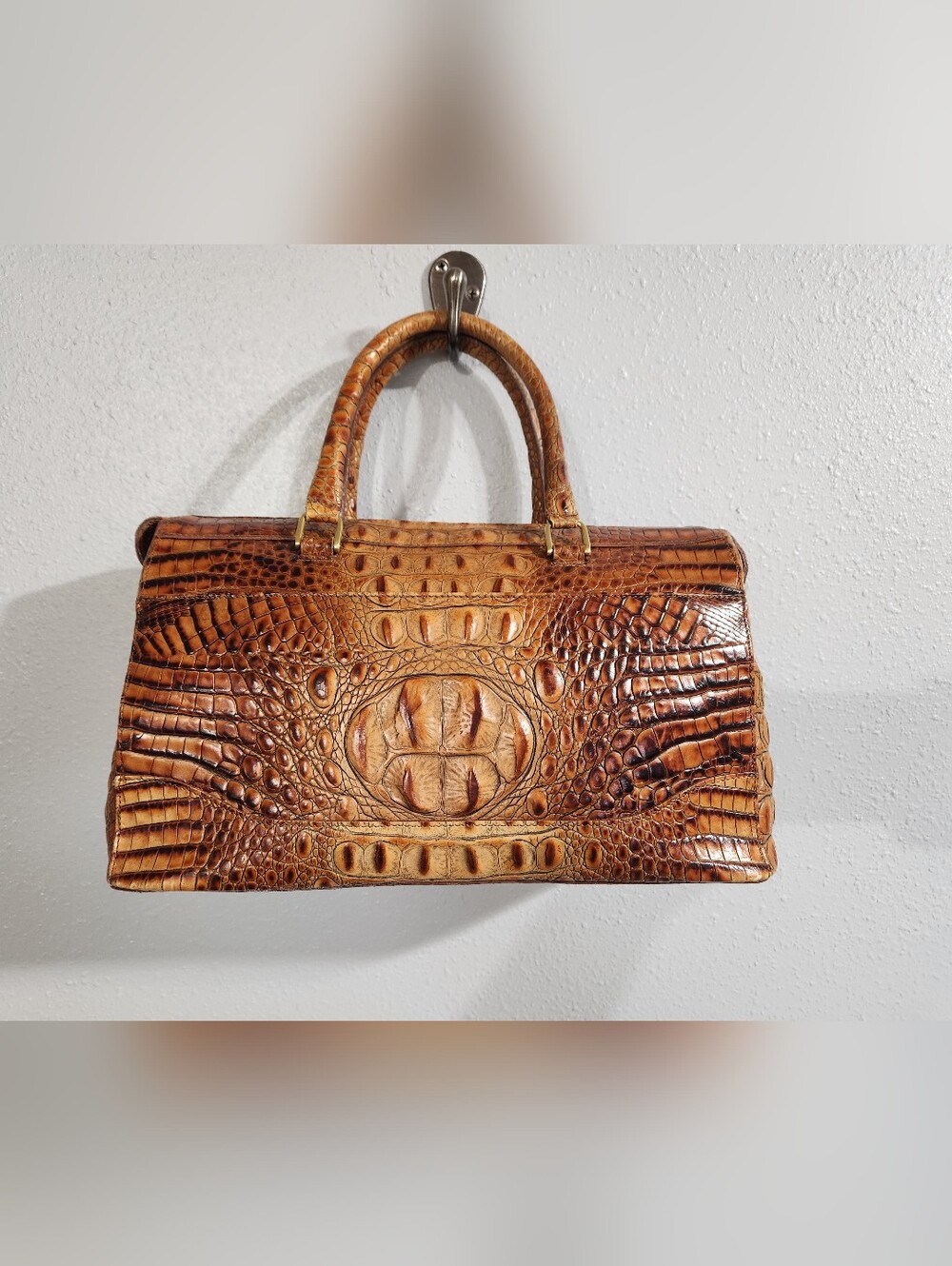 Brahmin Stacy satchel crafted from toasted Melbourne croc-embossed leather 12x8 - Picture 7 of 15